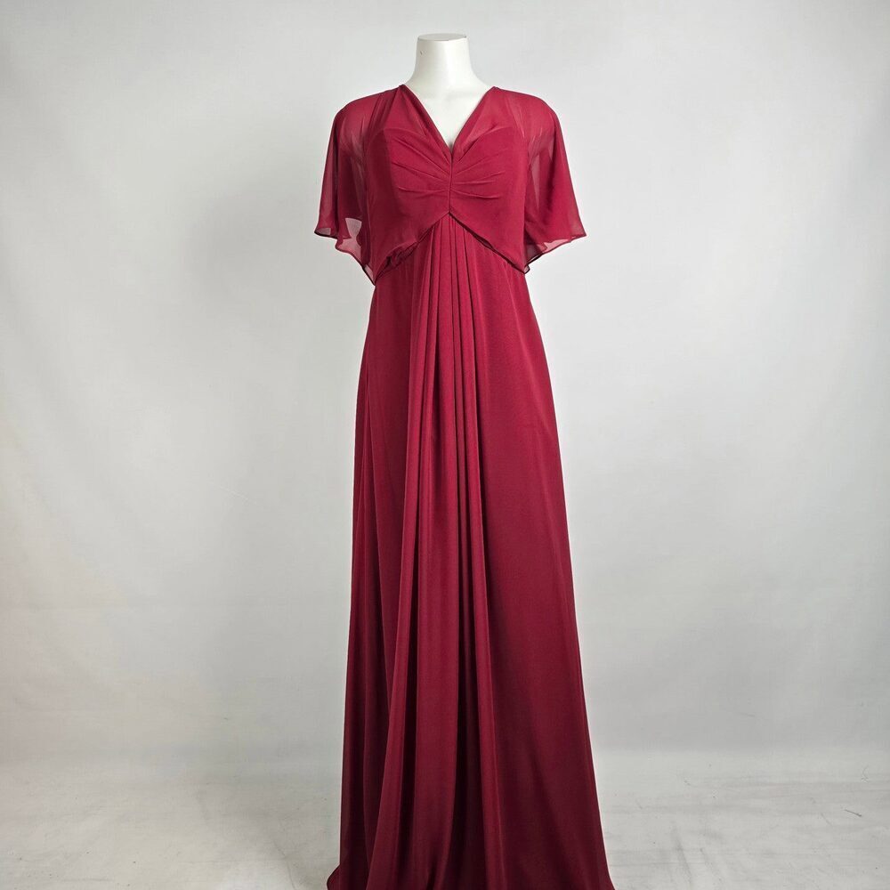 Morilee Claret Chiffon Sleeve Bridesmaid Gown Size 14 Style 21594